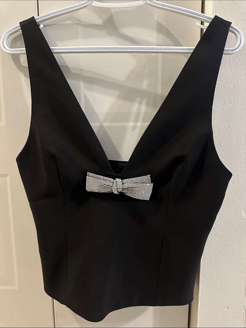 Zara Black Strapless Bustier Top with Rhinestone Bow